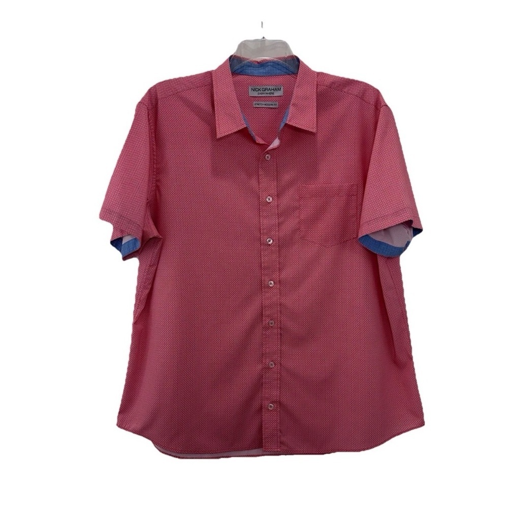 Nick Graham Everywhere Shirt Men’s XXL Stretch Modern Fit Red Blue Short Sleeve